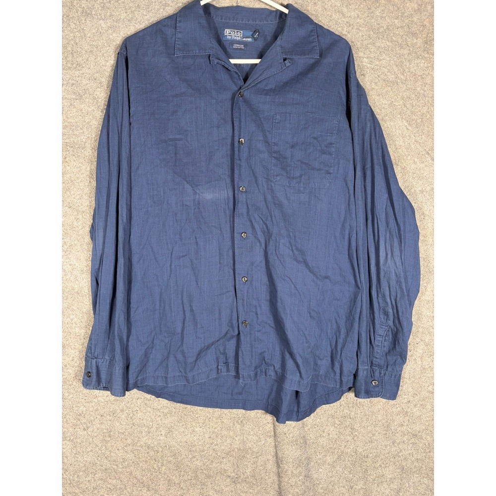 Polo Ralph Lauren Corbridge Shirt Mens M Blue Cotton Slub Camp Collar